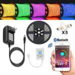 Led strip lights TOPMAX Bluetooth Smartphone Controlled Strip Light Kit RGB 16.4ft/5m 150leds 5050 Non-Waterproof LED Lights with 12V 3A Power Supply Working with Android and IOS System