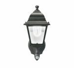 MAXSA Outdoor, Battery Powered LED Wall Sconce. Motion Activated with Cool White Light. Wireless, Metal & Glass Outdoor Porch, Entrance Light, Black 44219