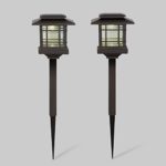 2 Bronze Solar Path Lights with Warm White LEDs, Outdoor, Converts to Solar Sconces or Post Lights, ALL Mounting Parts Included