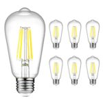 Ascher E26 LED Light Bulbs, 6W, Equivalent 60W , 800lm, Daylight White 5000K, ST58 Vintage Filament Clear Glass, Non Dimmable, Pack of 6