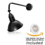 10″ Black Barn Light Fixture with Adjustable 19 3/4″ Curved Arm and PAR30 LED Bulb Included – 800 lumens – Indoor/Outdoor Use – Sign Lighting – LED Wall Lamps (4000K Natural White)