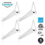 4-PACK 4ft 40W Linkable LED Utility Shop Light, 4100 Lumens, ENERGY STAR & ETL Listed, Double Integrated LED Ceiling Fixture, 4000K Cool White, Pull Cord Switch, Garage/Basement/Workshop