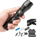 Ousili Tactical Flashlight Super Bright LED Zoomable Focus 5 Modes Outdoor Portable Rechargeable Waterproof Handheld Flashlight , With Charger and Car Charger