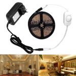Autai Dimmable LED Light Strip Kit with Power Supply and Dimmer, 300 LEDs 2835 16.4ft 12V LED Ribbon Non-waterproof Warm White Lighting Strips LED Tape for Kitchens Cabinets Bedrooms Crown Molding