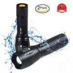 2 Pack LED Tactical Flashlight, Handheld Flashlight High Lumens with 5 Modes and Zoom Function – Water Resistant, Adjustable Focus-Rechargeable 18650 or AAA Battery, Best for Camping and Hiking