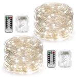 YIHONG 2 Set Fairy String Lights Battery Operated Waterproof 8 Modes Twinkling 50 LED String Lights 16.4FT Copper Wire Firefly Lights Remote Control for Bedroom Wedding Festival Decor (Daylight White)