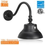 10in. Black Gooseneck Barn Light LED Fixture for Indoor/Outdoor Use – Photocell Included – Swivel Head – 25W – 2000lm – Energy Star Rated – ETL Listed – Sign Lighting – 3000K (Warm White)
