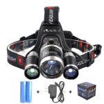 VELRAPCOR Ultra Bright LED Headlamps Headlight Flashlight 4 Modes 5000 Lumens 3 CREE XM-L T6 LED Waterproof, Rechargeable 18650 Batteries & AC Charger