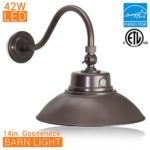 14in. Bronze Gooseneck Barn Light LED Fixture for Indoor/Outdoor Use – Photocell Included – Swivel Head – 42W – 3800lm – Energy Star Rated – ETL Listed – Sign Lighting – 3000K (Warm White)