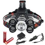 LED Headlamp, Loyalfire 5 Headlamp Bright Light Headlight Flashlight 4 Modes XML-T6 LED with Rechargeable Batteries and Waterproof Switch, for Camping / Travel / Walking / Adventure