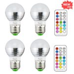 Roych E26 Colored Light Bulbs 3W Color Changing Light Bulbs with Remote Control for Home Decoration / Bar / Party / KTV Mood Ambiance Lighting (Pack of 4)