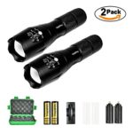 2Pack Tactical Flashlight 1000LUMEN XML-T6 LED Torch Light- Zoomable, 5 modes, Waterproof Handheld Flashlight-Gift Wrap for Camping, Fishing[2×18650 Batteries, 1×18650 Battery Charger Included]