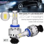 LED Headlight Bulbs Assembly Conversion Kit H11 Wireless 3PCS COB Chip 6000 Lumen 6500K Cool White Switch from HID Halogen Lights for Bright & Greater Visibility 2 Year Warranty by Scomart (2 Bulbs)