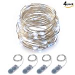 Micro LED String Lights Battery Powered ITART Set of 4 Cool White Mini Light 20 LEDs / 6 Feet (2m) Ultra Thin Silver Wire Rope Lights for Trees Wedding Parties Bedroom