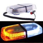 Orion Motor Tech 240 LED White & Amber Roof Top 12V Mini Bar, Law Enforcement Truck Car Vehicle Emergency Hazard 7-Modes Beacon Light Snow Plow Safety Flash Strobe Light W/ Magnetic Base