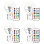 MELPO Dimmable E26 RGBW LED Color Changing Light Bulb with Remote Control, 3W, for Birthday Party / KTV Decoration / Home Use / Bar / Wedding (Pack of 4)