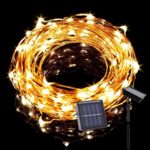 Solar Powered LED String Lights, 19.7Ft 120LEDs, Decorative Firely Lighting for Bedroom, Party, Wedding, Patio, Waterproof Bright Warm White Color, Micro String Copper Wire Ultra Thin Rope Light