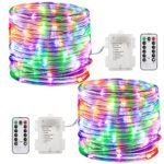 GDEALER 2 Pack 100 LED Rope Lights Battery Operated String Lights Waterproof 33ft 8 modes Dimmable Firefly Lights Fairy Lights with Remote Timer for Outdoor Indoor Home Festival Decoration Multicolor