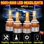 9005 and 9006 LED Headlight Bulbs 6000K White High/Low Beam Combo Set Super Bright for Chevrolet Silverado 1500/GMC/Chevy Tahoe/Dodge/Chrysler/Ford Fog Lamp (Package of 4)