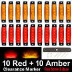(Pack of 20) LEDVillage 10 pcs Amber + 10 pcs Red 3.8″ 6 LED Side Marker Lights, Trailer Marker Lights, Rear Side Marker Lamp, Led Marker Lights for Trucks, Cab Marker, RV Marker light