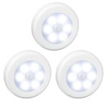 AMIR Motion Sensor Light, Cordless Battery-Powered LED Night Light, Stick-anywhere Closet Lights Stair Lights, Safe Lights for Hallway, Bathroom, Bedroom, Kitchen, etc. (White – Pack of 3)
