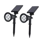 Auxmart Solar Lights 2-in-1 Waterproof 4 LED Solar Spotlight Adjustable Wall Light Landscape Light Security Lighting Dark Sensing Auto On/Off for Landscapes, Grass Area, Decks, Docks (Pack of 2)