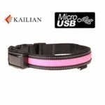 USB Rechargeable & Solar charger LED Dog Collar Reflective Flashing Lights LED Waterproof Dog Collar-Kailian-Pink-L
