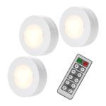 SOLLED Wireless LED Puck Lights with Remote Control, Battery Powered Dimmable Kitchen Under Cabinet Lighting, 4000K Natural Light-3 Pack