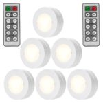 SOLLED Wireless LED Puck Lights with Remote Control, Battery Powered Dimmable Kitchen Under Cabinet Lighting, 4000K Natural Light-6 Pack