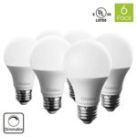 Glolux A19 Dimmable LED Light Bulb, 60 Watt Equivalent, E26 Base Daylight 9 Watt Pack of 6