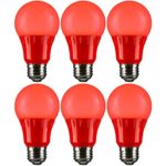 Sunlite A19/3W/R/LED/6PK LED Colored A19 3W Light Bulbs with Medium (E26) Base (6 Pack), Red