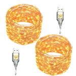 Fairy String Lights, 33ft 100 LEDs USB Powered LED String Lights Indoor/Outdoor Starry Lights for Bedroom, Home,Patio, Party, Weatherproof Copper Lights, Warm White Pack of 2