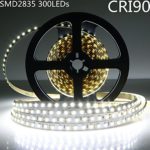LightingWill LED Rope Lights CRI90 SMD2835 16.4Ft(5M) 300LEDs Nature White 4000K-4500K 60LEDs/M DC12V 60W 12W/M 8mm White PCB Flexible Ribbon Strip with Adhesive Tape Non-Waterproof