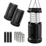 Etekcity 3 Pack Outdoor Portable LED Lantern Flashlights with 9 AA Batteries – Camping Survival Gear for Hiking, Emergencies, Hurricanes, Outages, Storms (Black, Collapsible) (Matte)