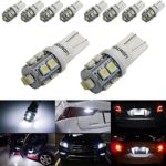 iJDMTOY (10) Xenon White 10-SMD 360-Degree Shine 168 194 2825 W5W LED Replacement Bulbs For License Plate Lights, Also Parking Lights, Backup Lights, Interior Lights