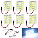 EverBright 6-Pack Super White 240lums 3th Generation Energy-saving 5050 12-SMD LED Panel Dome Light Auto Car Interior Reading Plate Lamp Roof Ceiling Interior Bulb With T10 / BA9S / Festoon Adapters (DC-12V)