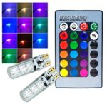 T10 LED Bulb RGB Color Changing with Remote Controller 6-5050 SMD Bulb for Car Side Marker Interior Decoration Light (Pack of 2)