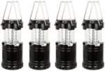 Everyday Essentials 4 Pack Ultra Bright LED Collapsible Water Resistant Camping Lantern Flashlights [NEWEST VERSION] (Black 4-Count)