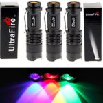 Ultrafire® 7w 300lm Cree Q5 LED 3-mode Mini Black Shell Portable Flashlight Torch Adjustable Focus Zoom Lamp (Red/Green/Uv Light)