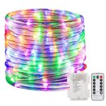 GDEALER 100 LED Rope Lights Battery Operated String Lights Waterproof 33ft 8 modes Dimmable Firefly Lights Fairy Lights with Remote Timer for Outdoor Indoor Home Festival Garden Decoration Multicolor