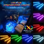 Car LED Strip Lights, Wsiiroon 4pcs 48 LED Bluetooth App Controller Interior Lights Multi Color Music Car Strip Light Under Dash Lighting Kit with Sound Active Function for iPhone Android Smart Phone