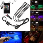 Car LED Strip Light, YougIka 4pcs 48 LED DC 12V Multicolor Music Car Interior Light LED Under Dash Lighting Kit with Sound Active Function and Wireless Remote Control, Car Charger Included