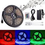 LED Strip Lights, LED Lights Sync To Music, Sentai IP65 Waterproof SMD5050 300LEDs RGB Strip Light Kit, Flexible Bright Multicolor Music Activated LED Light 12V 5A Power with IR Controller-16.4Ft/5M