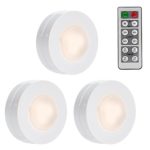 LUNSY Wireless LED Puck Lights, Closet Lights Battery Operated with Remote Controll, Kitchen Under Cabinet LED Lighting – 3 Pack