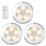 AMIR Wireless LED Puck Light 3 Pack With Remote Control , Under Cabinet Lighting , Closet Night Light, Touch Switch Energy Saving Night Light for Bedroom, Lockers, Hallway, Stair(Battery Not Included)