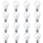 Philips LED Classic Glass Non-Dimmable A19 Light Bulb: 800-Lumen, 2700-Kelvin, 7-Watt (60-Watt Equivalent), E26 Base, Soft White, Frosted, 16-Pack
