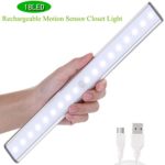 Rechargeable Motion Sensor Activated Closet Light Under Kitchen Cabinets Lights Stick-on Anywhere Wireless Portable Magnetic Little Lights Step Lighting for Closets,Stairs,Doorway 18 Led (Silver)