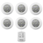 Puck Lights with Remote Control, Ellishang 6 Pack LED Tap Lights Battery-powered Wireless Night Lights Kitchen Under Cabinet Lighting,Stick on Push Lights for Closets,Pantries-White