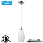 Cloudy Bay LMP9830ART-614 LED Mini Pendant,Kitchen Island Pendant Lighting,3000K Warm White Dimmable 9W 500lm,Brushed Nickel with White Glass