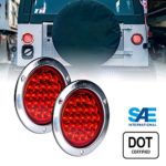 2pc 4″ Inch Round LED Trailer Tail Lights [DOT Certified] [Stainless Steel Chrome Bezel] [Connector Plug Included] Stop Brake Lights for Trucks RV JEEP